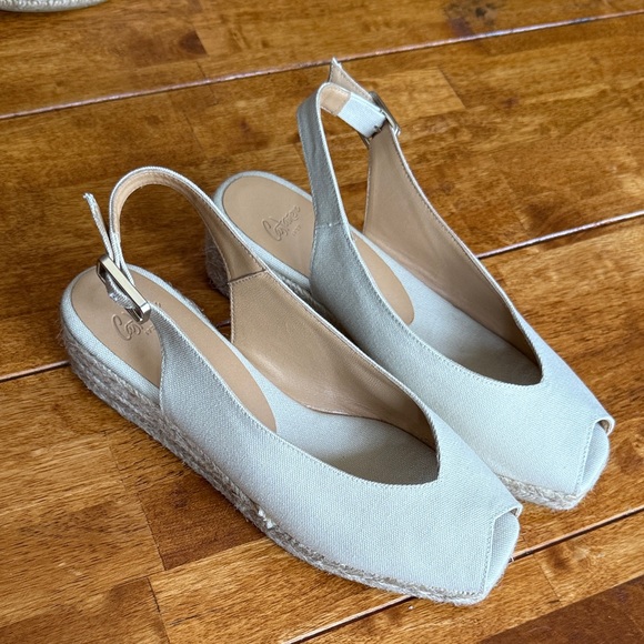 Castaner Shoes - Castaner Espadrille Slingback buckle Wedge Sandals - Light Beige